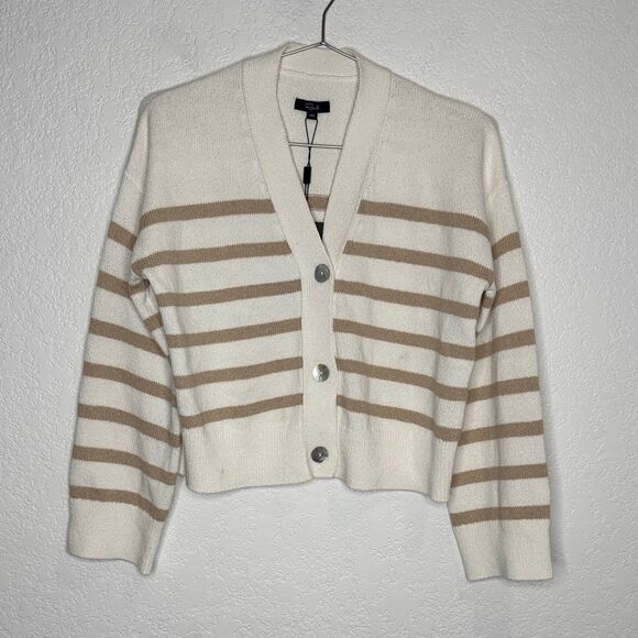 NWT Rails Geneva Striped Cotton-Blend Cardigan Sand Stripe XXS OVERSIZED - Picture 2 of 14